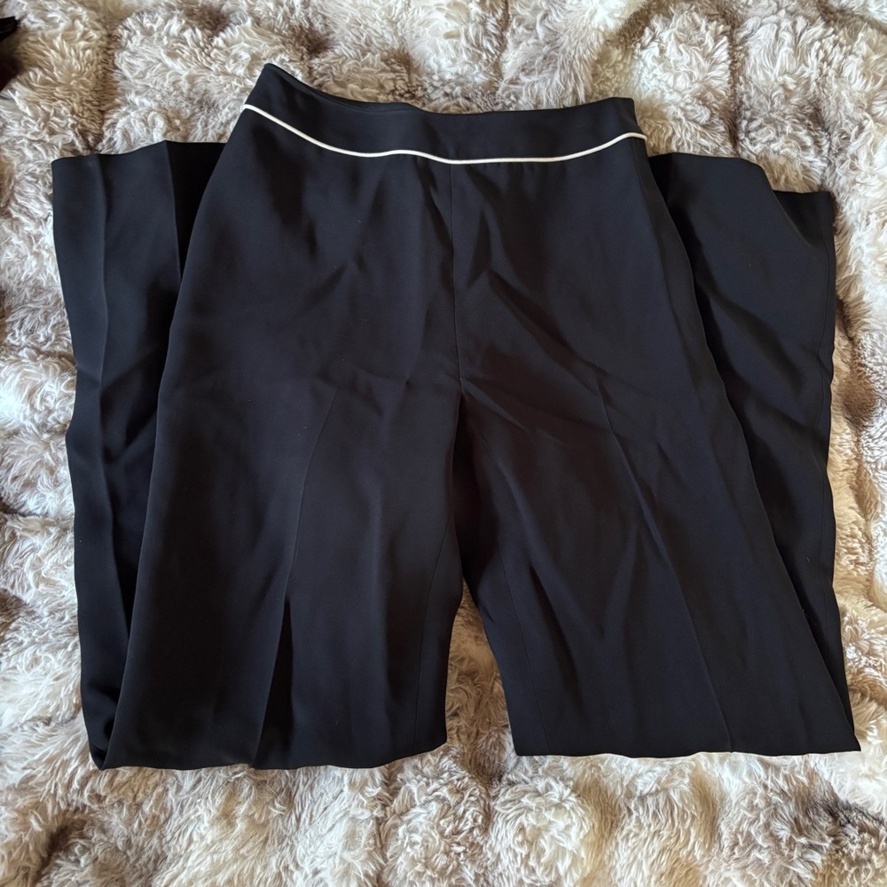 Black Wide Leg Pants with White Trim